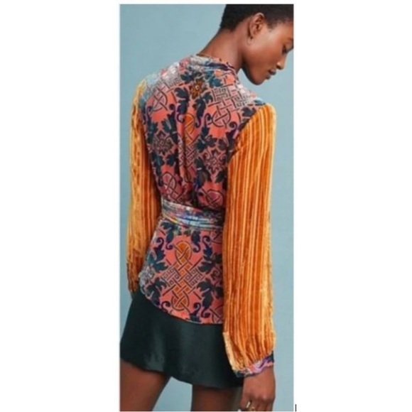 Anthropologie by Moulinette Soeurs Velvet and Silk Blend Wrap Blouse XS NWT - Picture 2 of 9